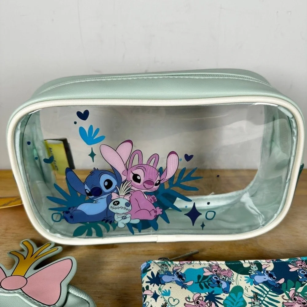 Disney 3 Piece Cosmetic Toiletry Travel‎ Bag Set Stitch Angel Scrump Pouch NWT